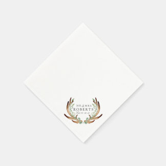 Guardanapo De Papel Rustic Antlers & Greenery | Casamento de nome pers