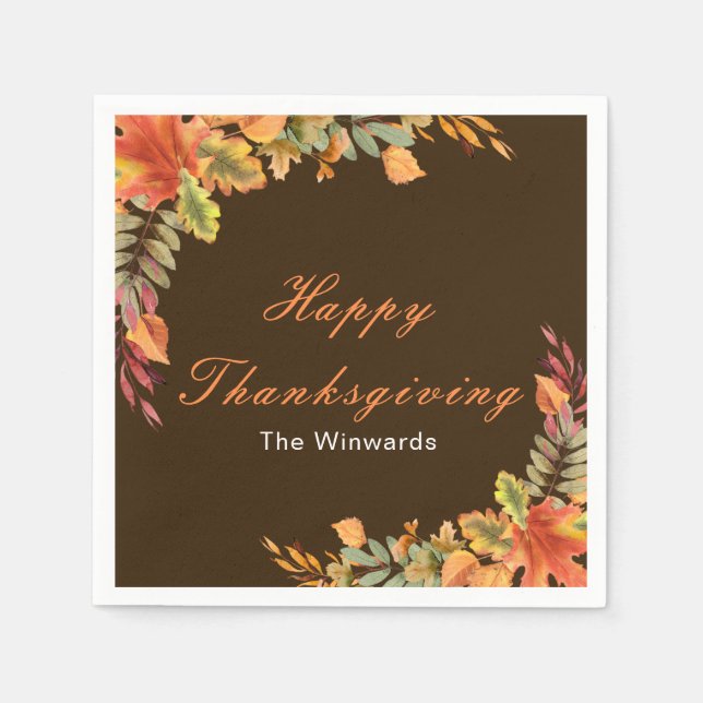Guardanapo De Papel Rustic Autumn Fall Leaves Thanksgiving Party (Frente)
