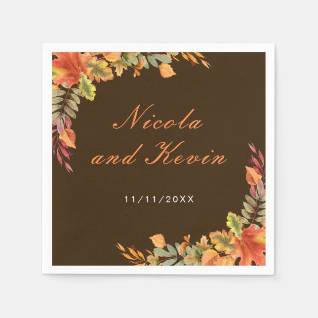 Guardanapo De Papel Rustic Autumn Fall Leaves Wedding Thank You (Frente)