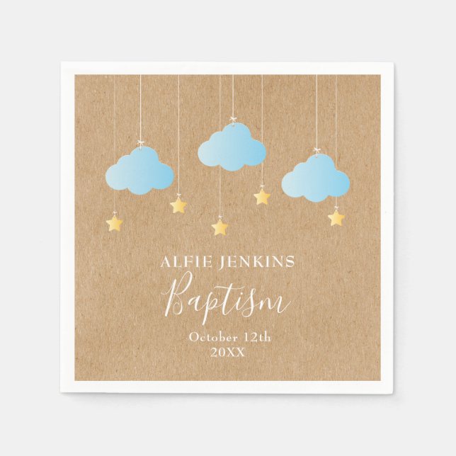 Guardanapo De Papel Rustic Baby Boy Baptism Christening Twinkle Stars (Frente)