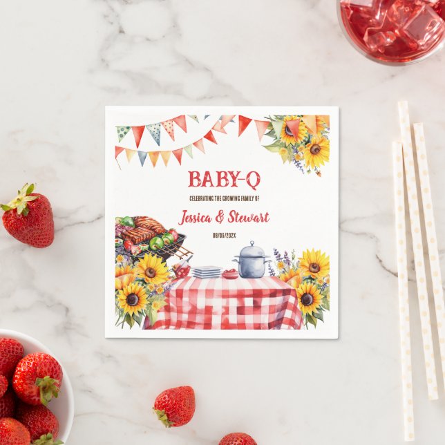 Guardanapo De Papel Rustic BABY-Q Barbecue Picnic Xadrez de girassol (Insitu)