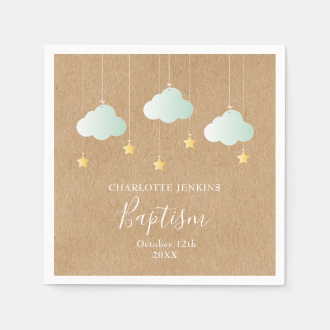 Guardanapo De Papel Rustic Baptism Christening Twinkle Stars (Frente)
