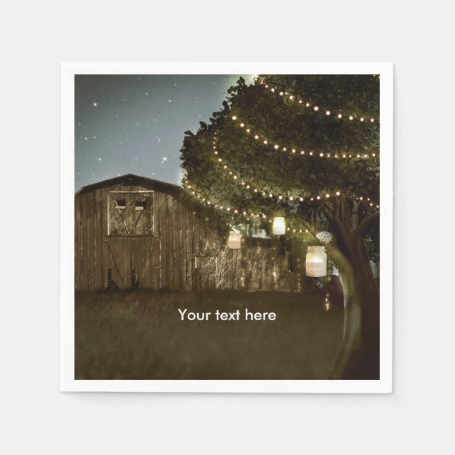 Guardanapo De Papel Rustic Barn & Tree Lights Casamento Napkins (Frente)