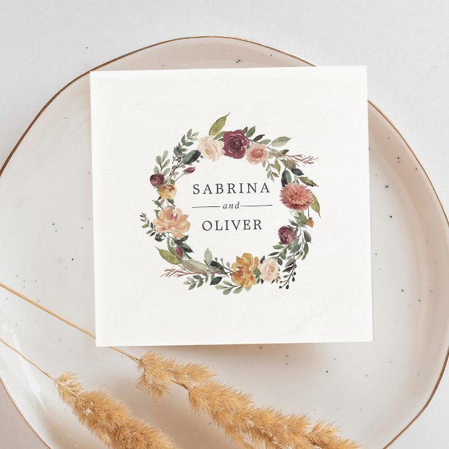 Guardanapo De Papel Rustic Bloom | Floral Wreath Personalizado Casamen (Criador carregado)
