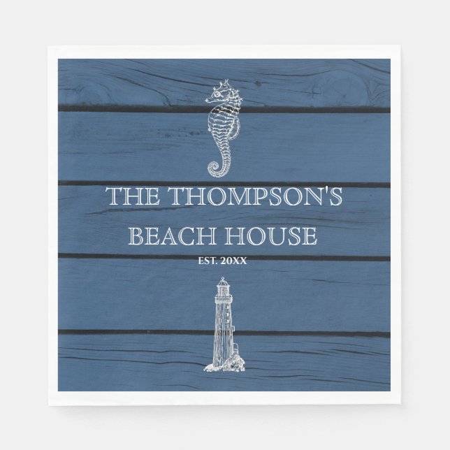 Guardanapo De Papel Rustic Blue Wood Sea Lighthouse Beach House (Frente)
