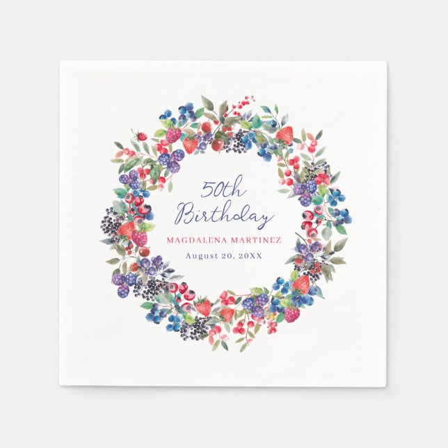 Guardanapo De Papel Rustic Boho Berry Summer 50º Aniversário (Frente)