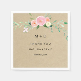 Guardanapo De Papel Rustic Boho Floral Obrigado Casamento Napkin