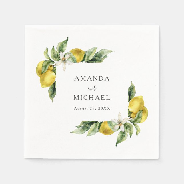 Guardanapo De Papel Rustic Boho Watercolor Lemons Citrus Casamento (Frente)