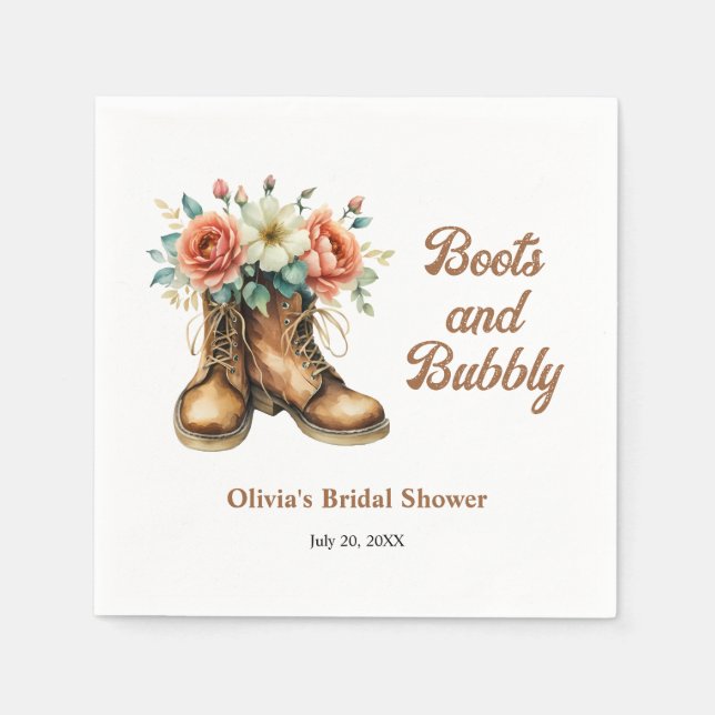 Guardanapo De Papel Rustic Boots and Bubbly Western Bridal Shower  (Frente)