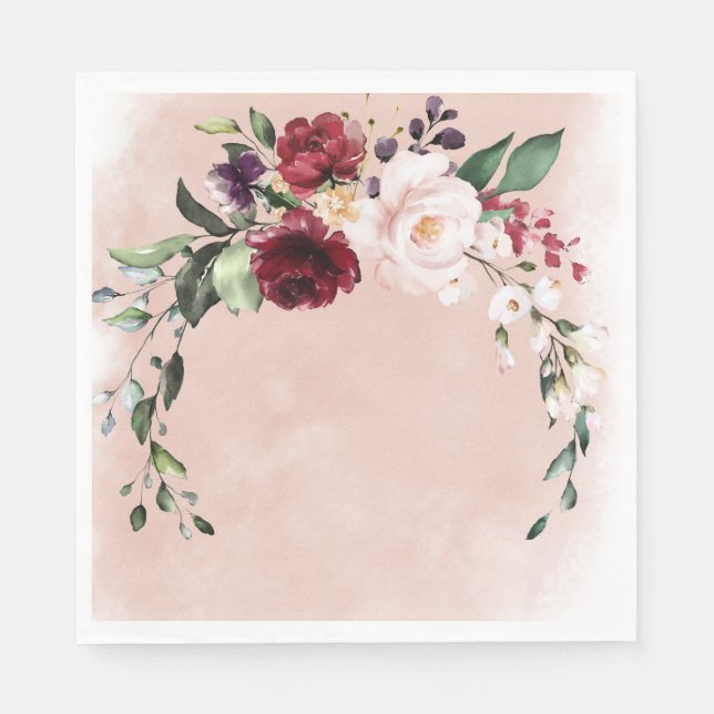 Guardanapo De Papel Rustic Burgundy & Blush Pink Roses Bridal Brunch (Frente)