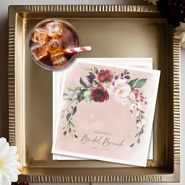 Guardanapo De Papel Rustic Burgundy & Blush Pink Roses Bridal Brunch (Rustic Burgundy & Blush Pink Roses Bridal Brunch Napkins)