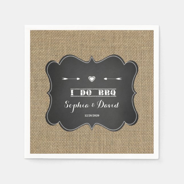 Guardanapo De Papel Rustic Burlap and Chalkboard I DO Custom (Frente)