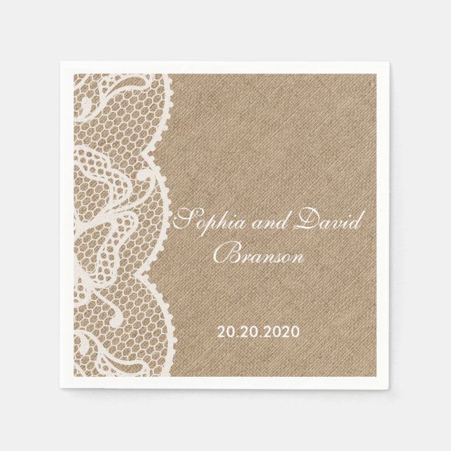 Guardanapo De Papel Rustic Burlap e Lace Wedding Personalizado (Frente)