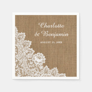 Guardanapo De Papel Rustic Burlap e Lace Wedkins