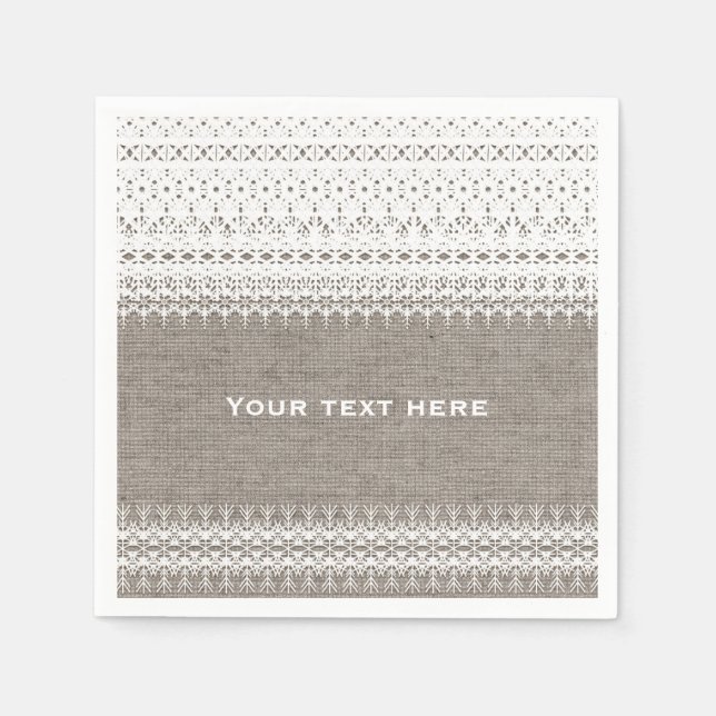 Guardanapo De Papel Rustic Burlap & Elegant Lace Wedding (Frente)