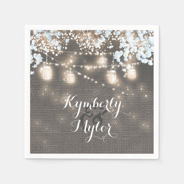 Guardanapo De Papel Rustic Burlap Luz Mason Jars Casamento (Frente)