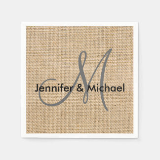 Guardanapo De Papel Rustic Burlap Monogramds Nomes de noivas de casame