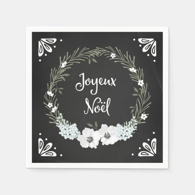 Guardanapo De Papel Rustic Chalkboard Floral French Christmas Napkins (Frente)
