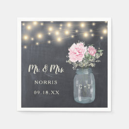 Guardanapo De Papel Rustic Chalkboard Peony Floral Mason Jar | Casamen