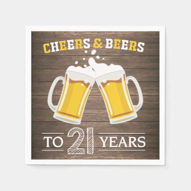 Guardanapo De Papel Rustic Cheers and Beers to 21 Year Napkins (Frente)