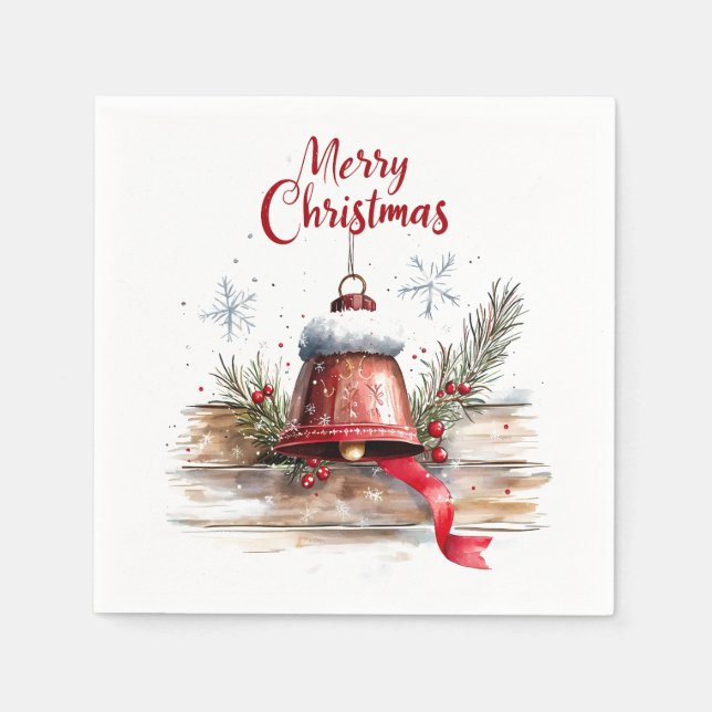 Guardanapo De Papel Rustic Christmas Bell Napkins (Frente)