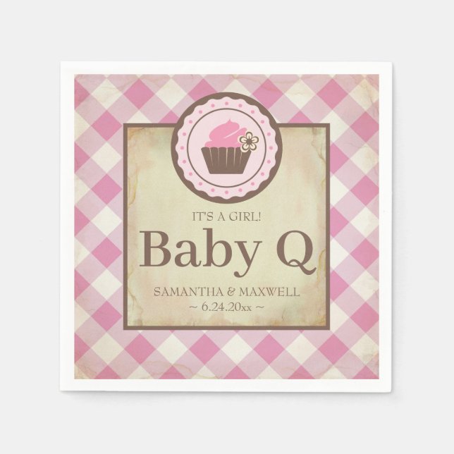 Guardanapo De Papel Rustic Country Gingham Cupcake Baby Q (Frente)
