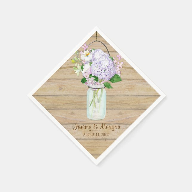 Guardanapo De Papel Rustic Country Mason Jar Flowers White Hydrangeas (Canto)