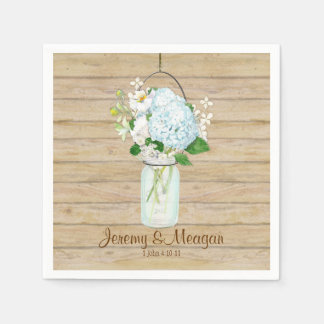 Guardanapo De Papel Rustic Country Mason Jar Flowers White Hydrangeas