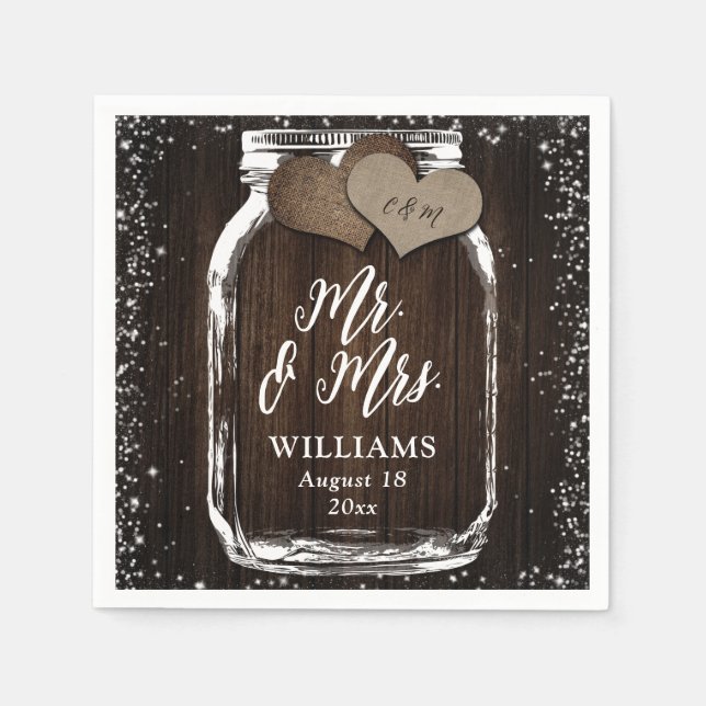 Guardanapo De Papel Rustic Country Wood Mason Jar Sr. & Sra. Wedding (Frente)