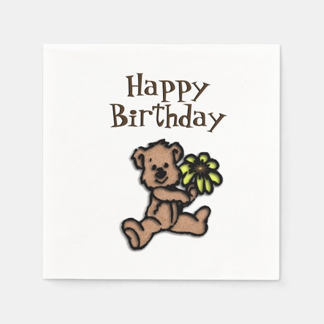 Guardanapo De Papel Rustic Daisy Bear Birthday (Frente)