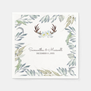 Guardanapo De Papel RUSTIC Deer Antler e Greenery, Azul