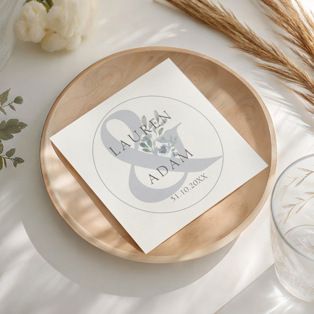 Guardanapo De Papel Rustic Dusty Blue Ampersand & Floral Weding (Criador carregado)