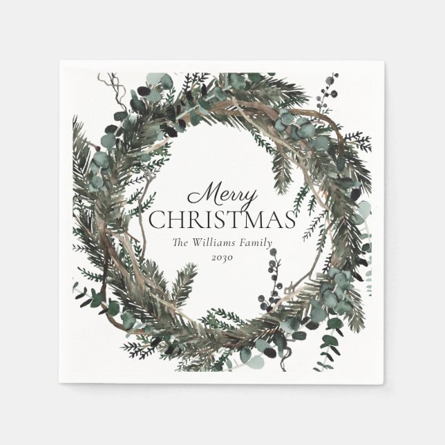 Guardanapo De Papel Rustic Dusty Winter Wreath Feliz Natal (Frente)