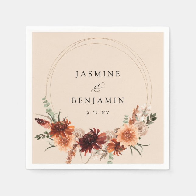 Guardanapo De Papel Rustic Earth & Champagne Florals Name - Beige (Frente)