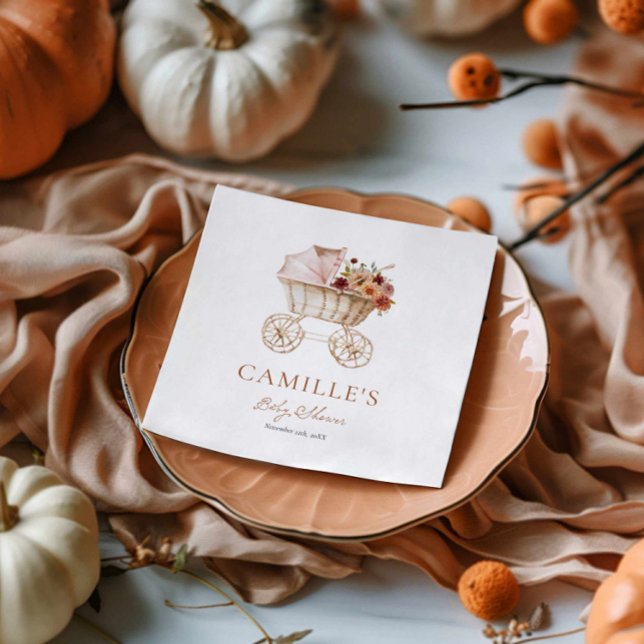 Guardanapo De Papel Rustic Fall Floral Burgundy Baby Shower (Rustic Fall Floral Baby Shower Paper Napkins)