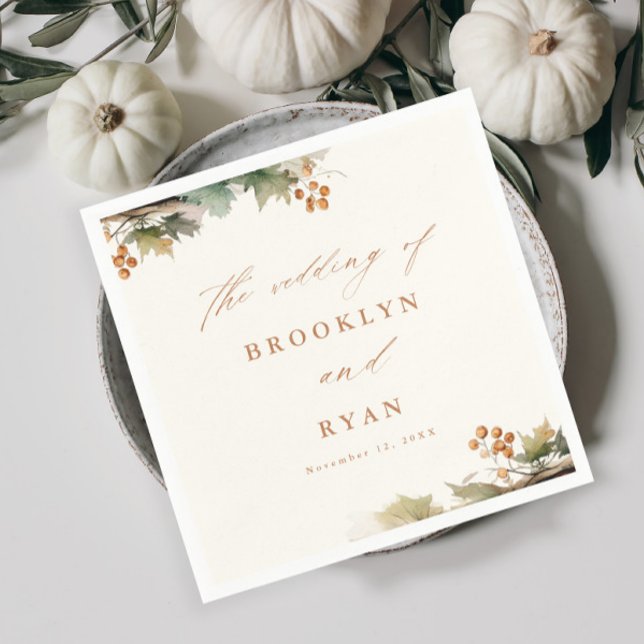 Guardanapo De Papel Rustic Fall Greenery deixa casamento (Rustic fall wedding napkins.)