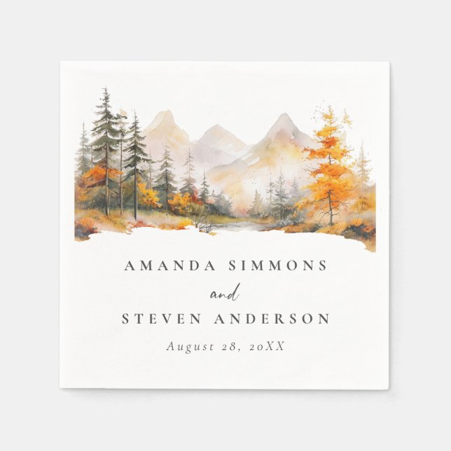 Guardanapo De Papel Rustic Fall Mountain Pine Forest Wedding (Frente)