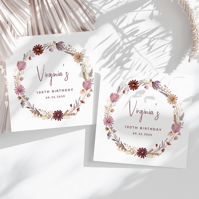 Guardanapo De Papel Rustic Fall WIldflower Floral 100º Aniversário (Criador carregado)