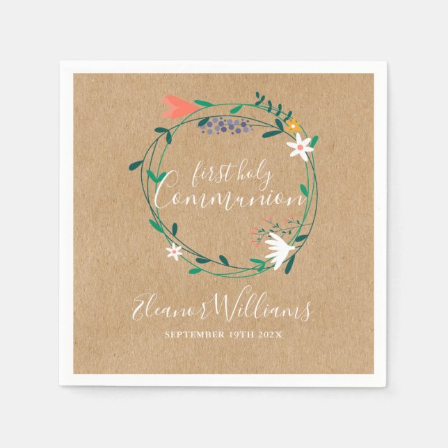 Guardanapo De Papel Rustic Floral Garland First Santa Comunhão (Frente)