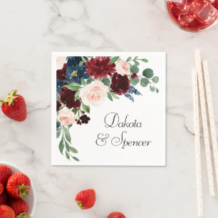 Guardanapo De Papel Rustic Floral   Marinho Azul Borgonha Esmagada
