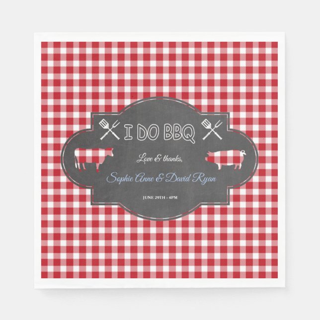Guardanapo De Papel Rustic Gingham Chalk I Do CHURRASCO Invite (Frente)