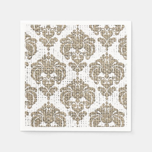 Guardanapo De Papel Rustic Glamor Burlap Royal Damask Chic Modern (Frente)