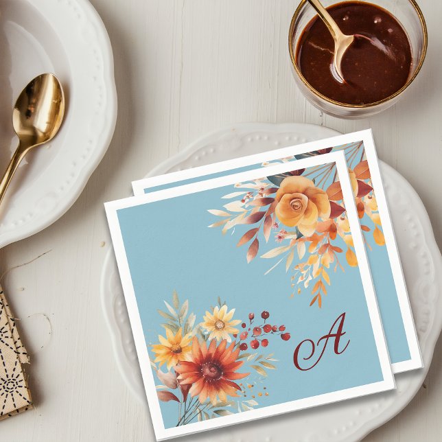 Guardanapo De Papel Rustic Graças Blue Florals Monograma Personalizado (Criador carregado)