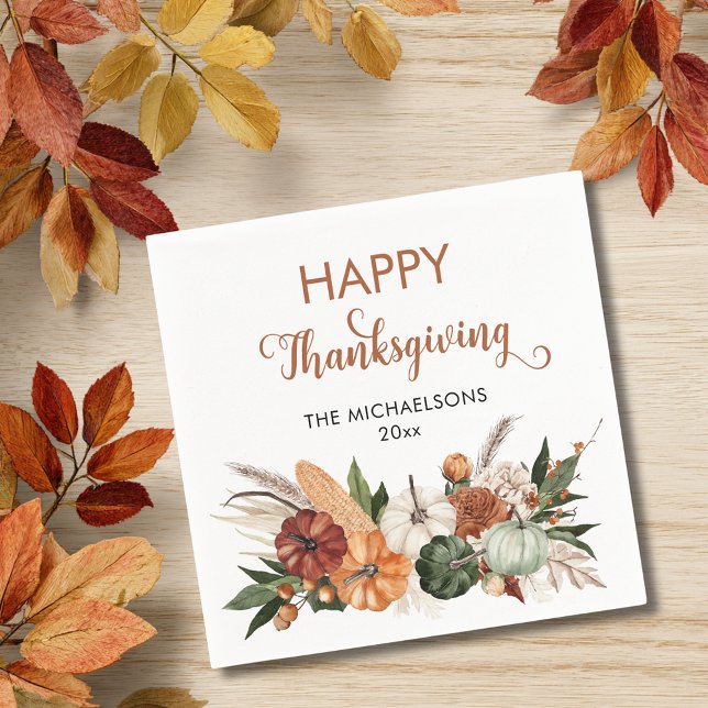 Guardanapo De Papel Rustic Happy Graças Pumpkin (Rustic Happy Thanksgiving Pumpkin Napkins)