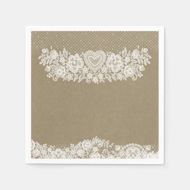 Guardanapo De Papel Rustic Kraft & Lace Farmhouse Chic (Frente)
