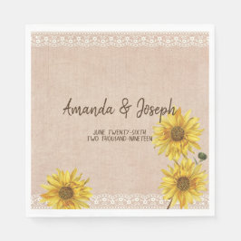 Guardanapo De Papel Rustic Lace & Burlap Sunflower Casamento Napkins