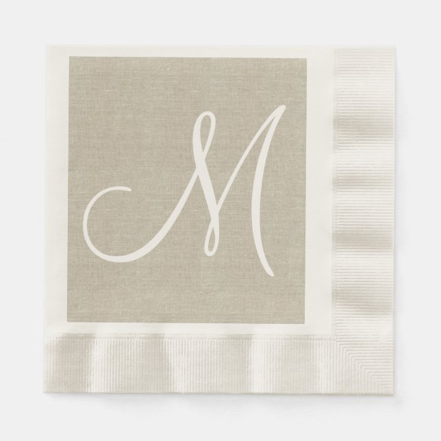Guardanapo De Papel Rustic Linen Inicial | Papel de Casamento Napkins (Frente)