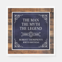 Guardanapo De Papel Rustic Man Myth Legend 100th Birthday Blue