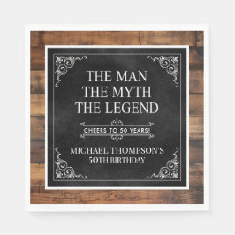 Guardanapo De Papel Rustic Man Myth Legend 50th Birthday Black
