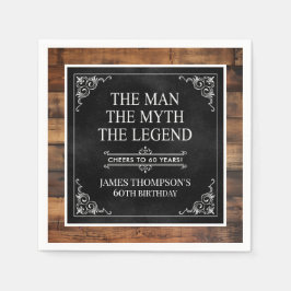 Guardanapo De Papel Rustic Man Myth Legend 60th Birthday Black